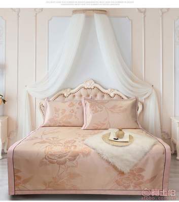 2017新品紫丁香600d可水洗加厚粗冰絲席涼席三件套——幕色牡丹系列